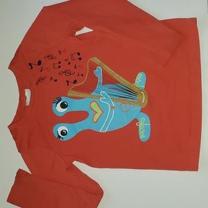 Hanna Andersson red musical note and harp long sleeve love monster shirt.